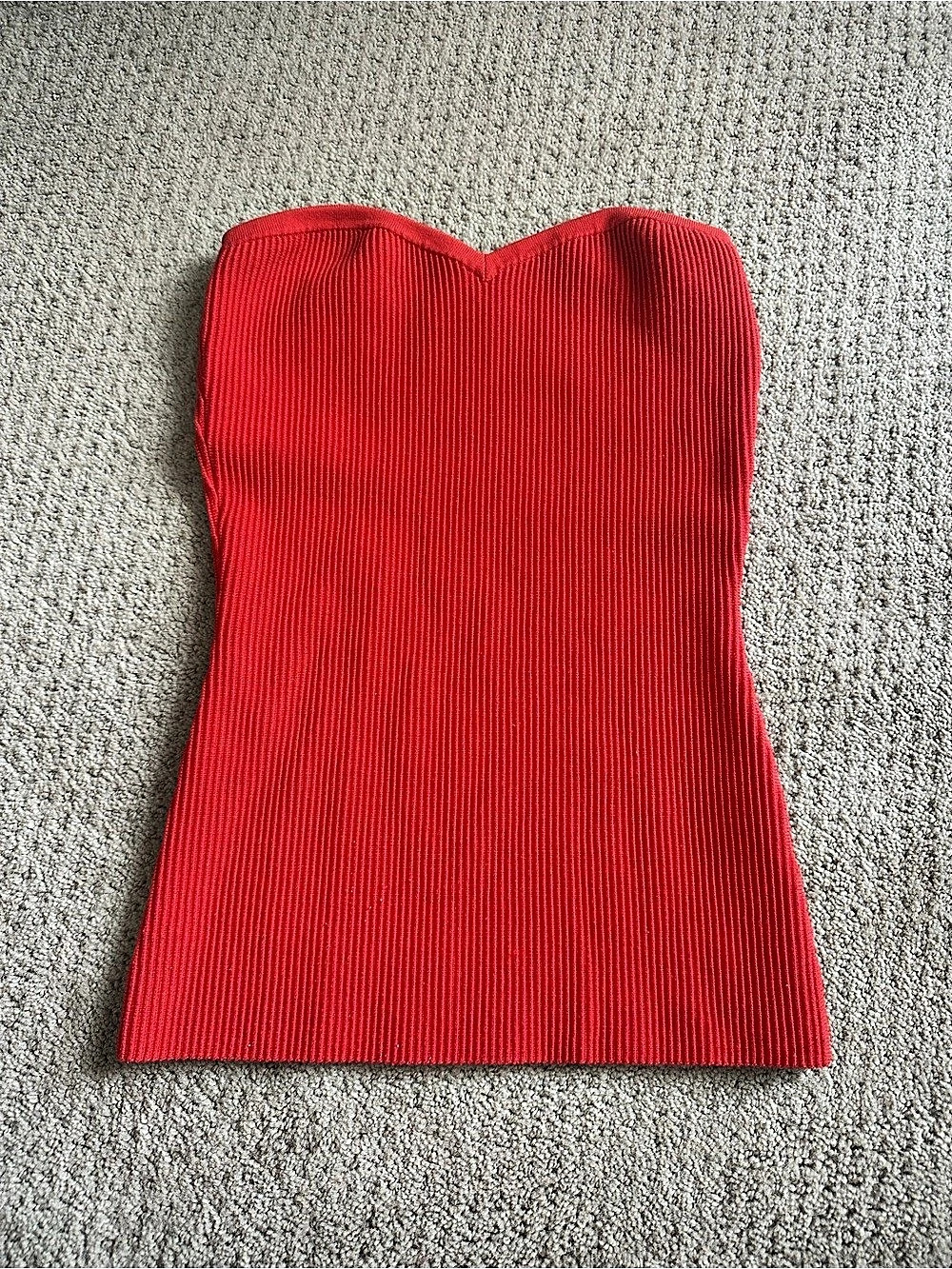 Babaton Aritzia Contour Tube Top Ribbed Strapless Red Small